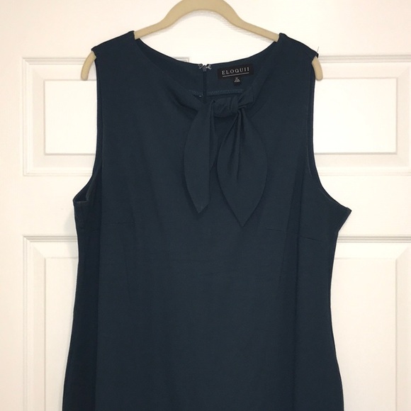 Teal colored shift dress with side-collared tie. Knee-length. - Picture 1 of 3